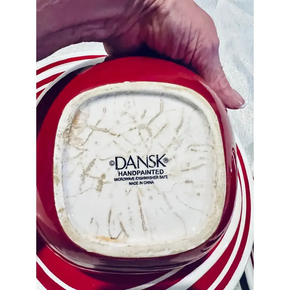 DANSK Circa Red Stoneware.  Hand painted Red & White. Rare vintage pattern. 10pc